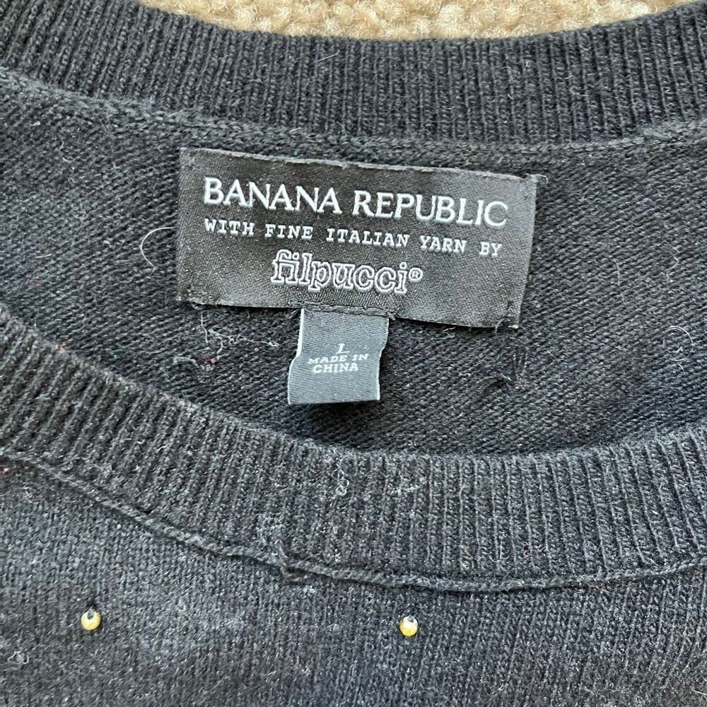 Banana Republic Black Merino Cashmere Sweater Gold Bead Filpucci L - Picture 2 of 7